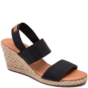 Womens Black Elastic Strap Espadrille Wedge Sandals